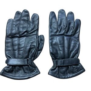 Men's Black Leather‎ Gloves with Strap